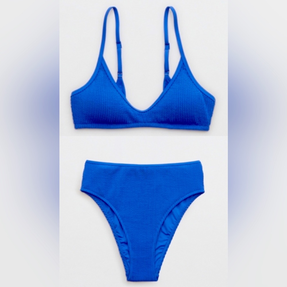 Aerie Crinkle Bikini - Voop Top and High Cut Cheeky Bottom (Size L)